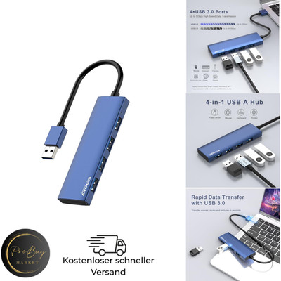 USB Hub 3.0 4-Port Aluminium Ultra Slim Blau