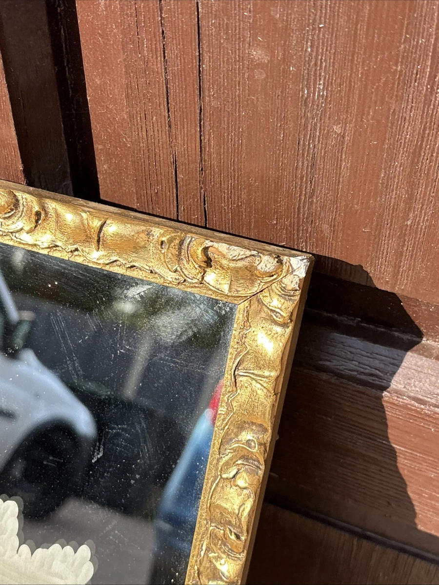 Vintage Etched Glass Mirror with Ornate Gilt Frame – Stag In Woodland Rare