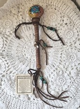 Native American Indian Navajo Mini Tom Rattle Pipe Rawhide Dance Crystals
