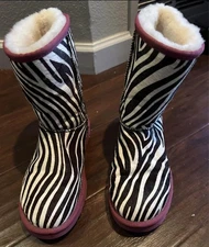 UGG Australia Classic Short Exotic Zebra Print Sheepskin Boots Flat size 7