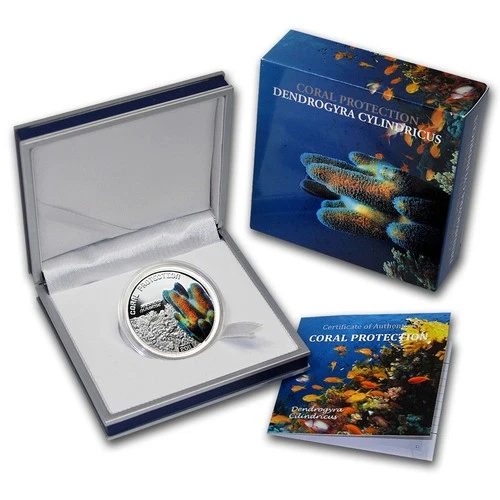 Rare 2011 Tuvalu Large Silver Proof color $1 Multi-color Coral-Box;Mintage 1000