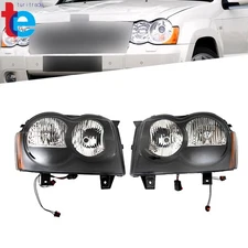 For Jeep Grand Cherokee 2005-2007  Black Headlights Pair Replacement Left+Right