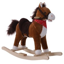 Qaba Kids Ride on Rocking Horse Plush Toy w/Realistic Sounds and Red Scarf