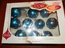 Vintage Coby Blue Glass 2" Ball Christmas Ornaments Made In USA Set Of 10 In Box