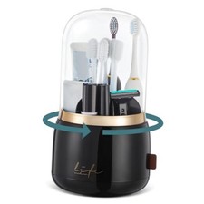 Toothbrush Holders with Cover for Bathrooms, 360  Rotating 7-Slot Black