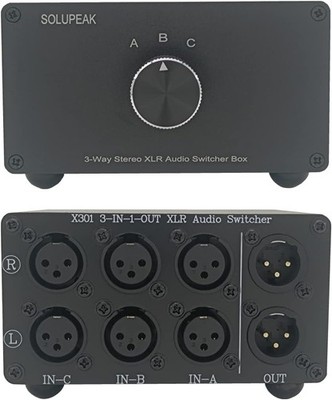 3-Way XLR Stereo Audio Switch Box, Balanced Audio Converter, Passive Signal S...