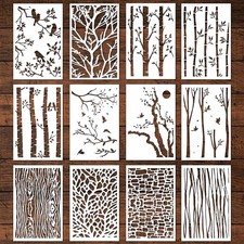 Tree Texture Stencils Painting, 12 Pcs Tree Branches Stencils for tree