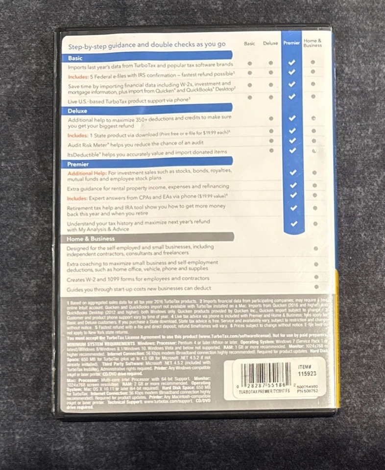 2017 Intuit TurboTax Premier Investments Rental Property Tax CD Windows PC & Mac - Image 3 of 3