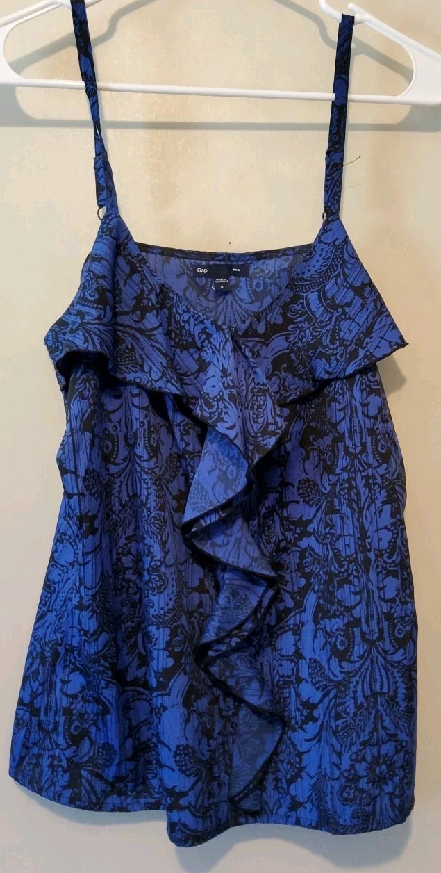 GAP Blue Black Ruffled Front Adjustable Straps Pu… - image 1