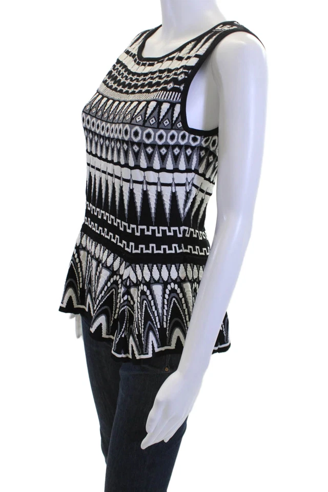 Milly Womens Black Aztec Round Neck Zip Tank Sleeveless Size M - Image 2 of 4