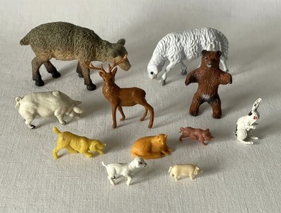 11 gemischte moderne & Vintage Bauernhoftiere Schaf Bär Hirsch Kaninchen Katze Hund Schweine etc.