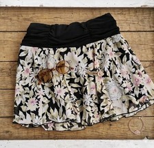Y2K Floral Mini Skirt Medium Black Pink Cottagecore Coquette Fairycore Ruched