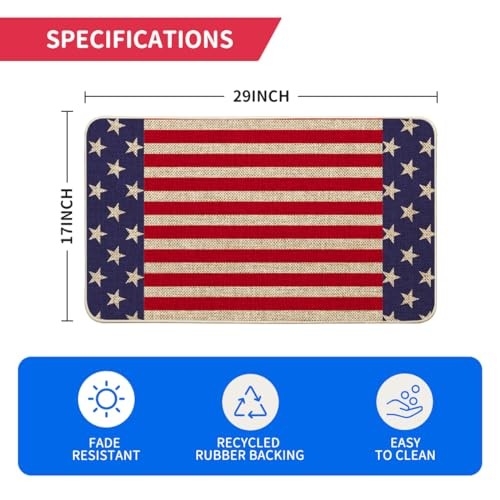 Stars Stripes Patriotic 4th of July Doormat, Memorial Day Home 17" x 29" Beige - Picture 4 of 7