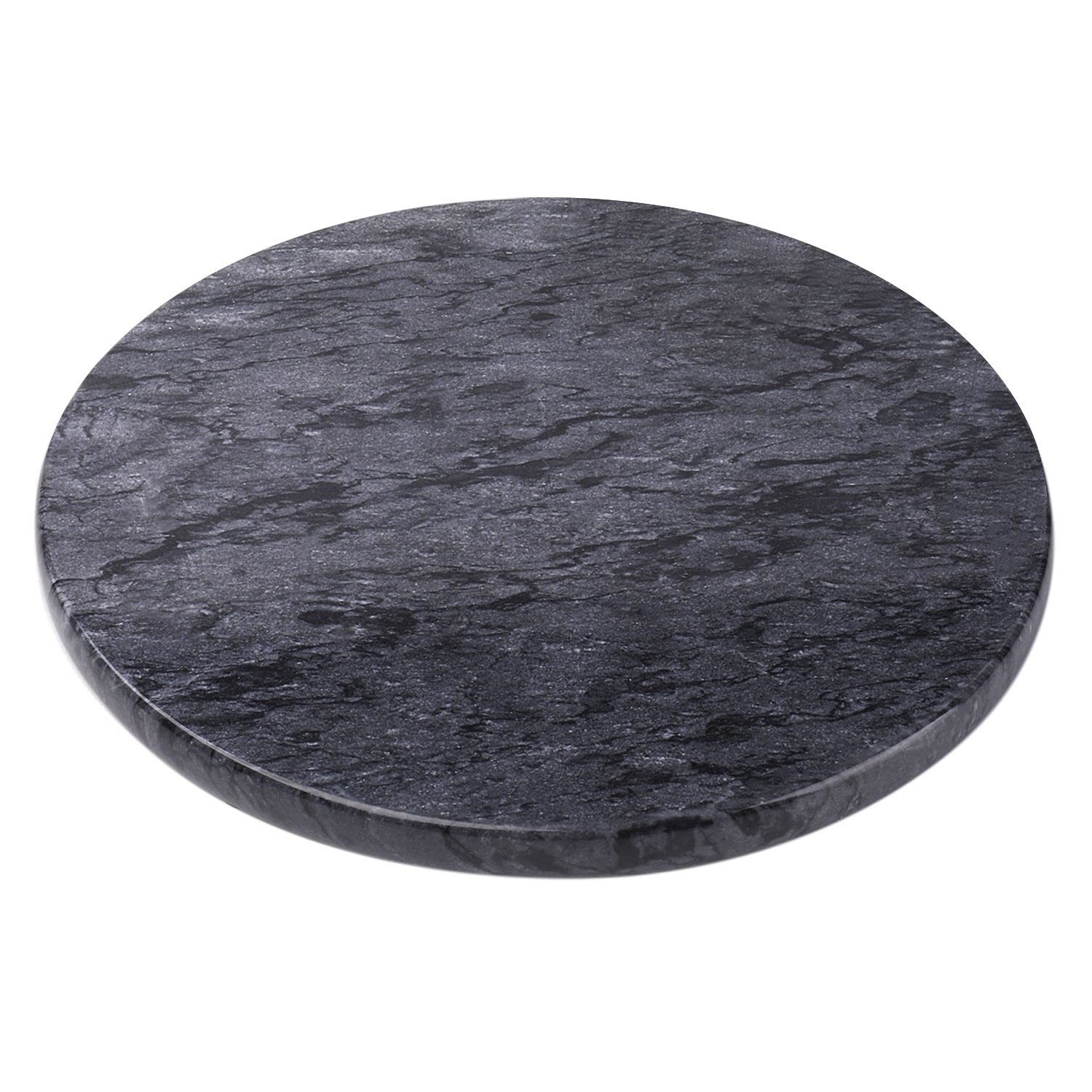 Flexzion Round Marble Cheese Board - 12 Inch Black Marble Serving Board for C...