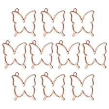 20Pcs Butterfly Shaped Alloy Open Back Bezel Pendants Resin Frame, Rose Gold