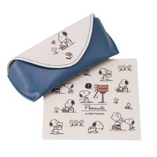 Peanuts Snoopy Flap Eyeglass Glasses Case with Cloth Blue White Love Letter New