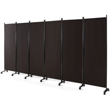 6-Panel Folding Room Divider 6FT Rolling Privacy Screen w/ Lockable Wheels Brown