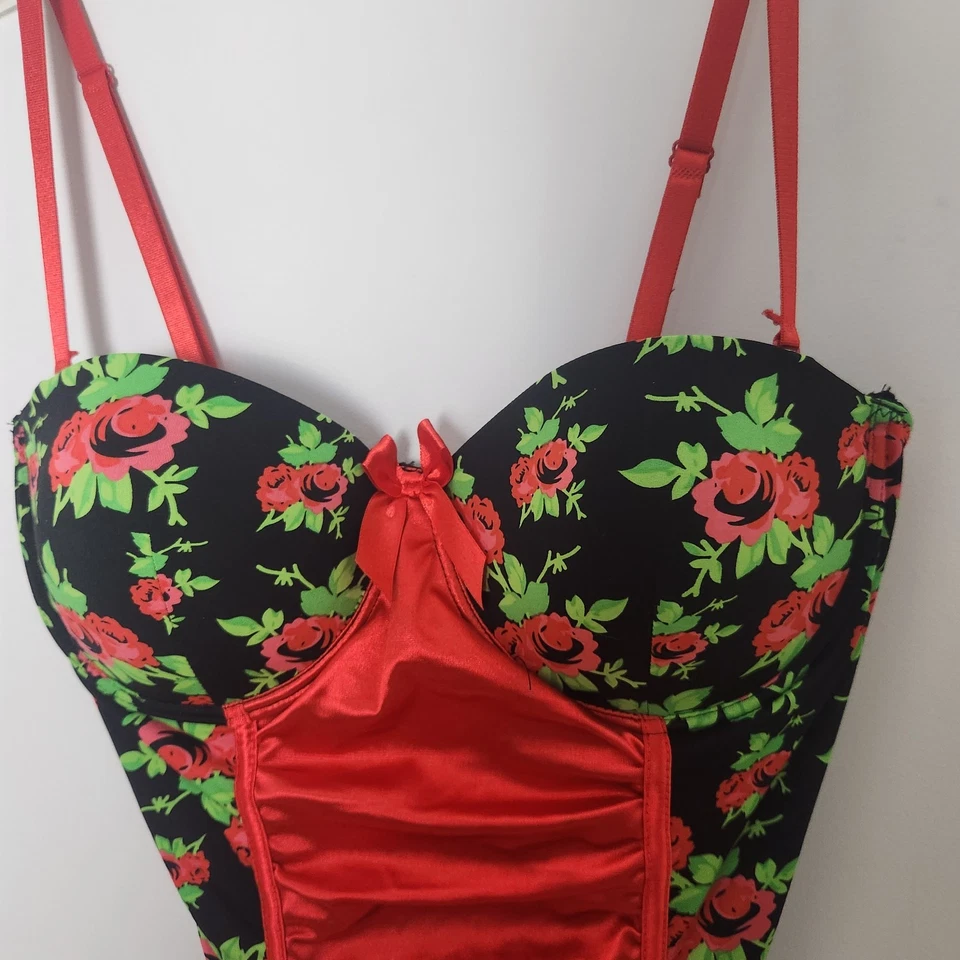 Lencería Seven Till Midnight Corsé Top XL Mujer Floral Rojo Negro Gótico Hada Foto 2 de 4
