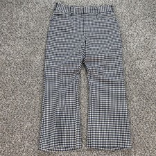Vintage Houndstooth Women's 32x27 Flare Pants Navy Blue Cream Permanent Press