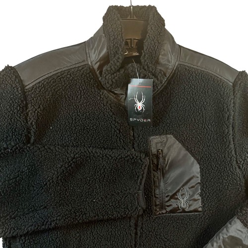 Spyder Mens Fleece Jacket Full Zip Sherpa Black Small NEW $129 - Picture 1 of 7