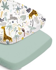 2 PCS Green Giraffe Soft Polyester Universal Bassinet Fitted Sheet For Baby