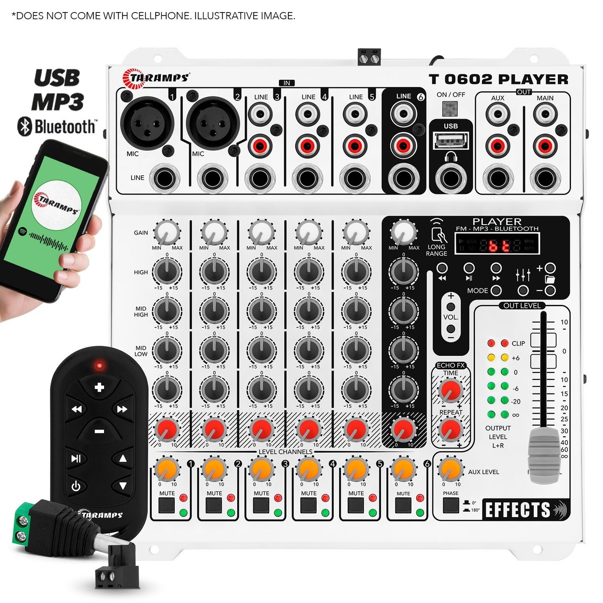 Taramps T 0602 Player 6-Channel Car Audio Mixer Bluetooth USB FM