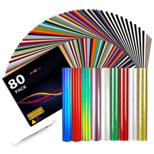 HTV Heat Transfer Vinyl Bundle: 80 Pack 12" x 10" Iron on Vinyl for T-Shirt, ...