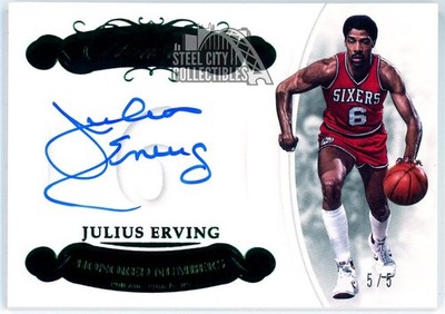 Julius Erving 2017-18 Panini Flawless Honored Numbers Emerald Autograph Card 5/5
