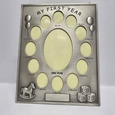 My First Year Birth To 11 Months  1st Birthday Picture / Photo Frame Pewter