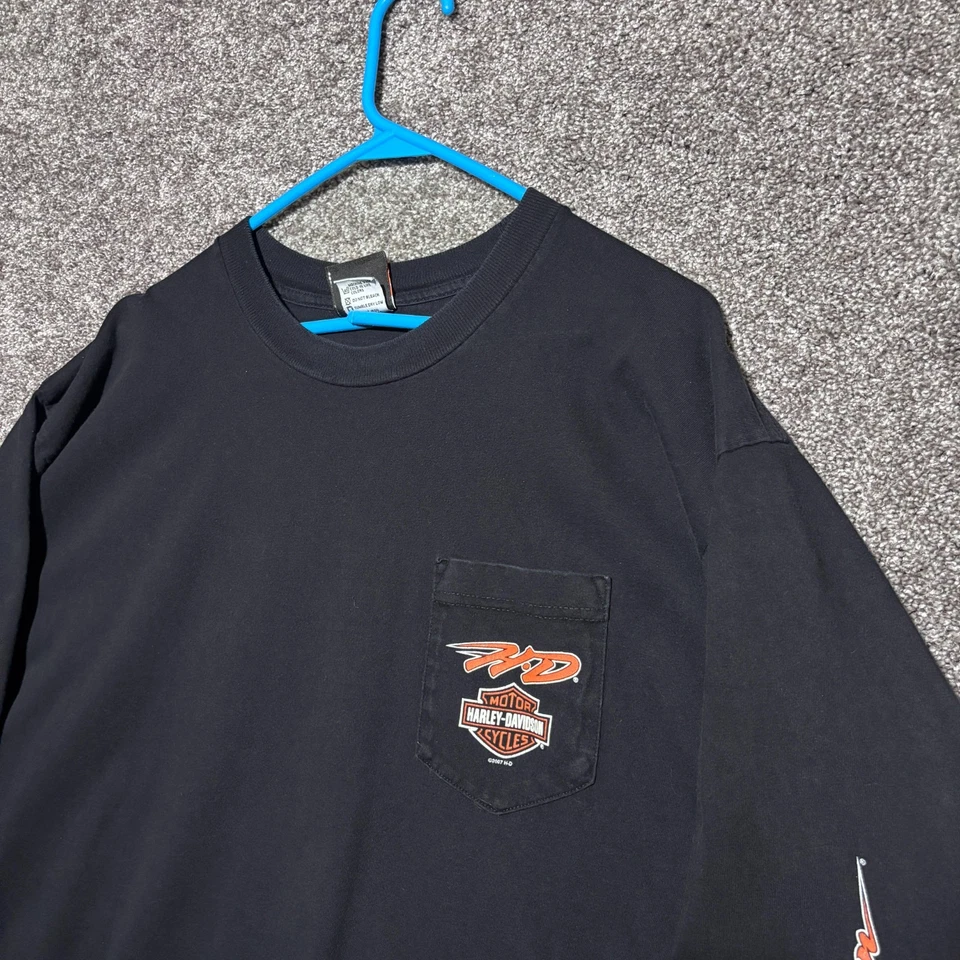 Harley Davidson Long Sleeve Fire Pirate Puerto Rico Graphic 90s XL USA Vintage - Image 3 of 4