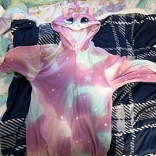 Cat  Jack Girls Unicorn Fleece Hooded One Piece Pajama L 10/12 Pink Purple Zip