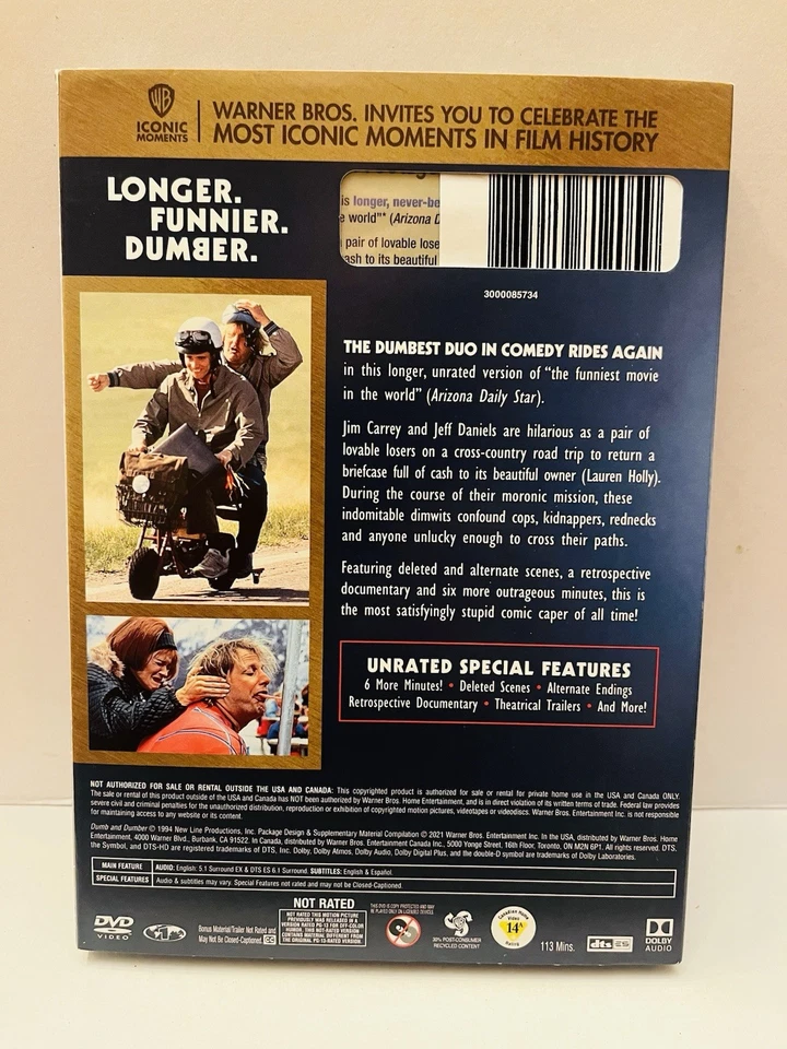 Dumb and Dumber (DVD, 1994) Jim Carrey, Jeff Daniels, Lauren Holly - Unrated NEW - Image 2 of 2