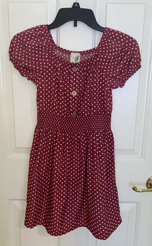 Lily Bleu dress raspberry polka dot mock button front girls 10 EUC - Picture 1 of 8