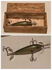 Antique VTG Early Heddon Dowagiac Minnow #106 Glass Eyes Lure In Wood Box CSN