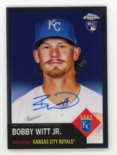 2022 TOPPS CHROME PLATINUM BOBBY WITT JR. RC AUTO #CPA-BWJ ROOKIE ON CARD ROYALS. rookie card picture