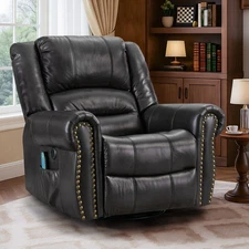 Manual Swivel Recliner Chair W/Massage & Heat Lounge Glide Rocker Reclining Sofa