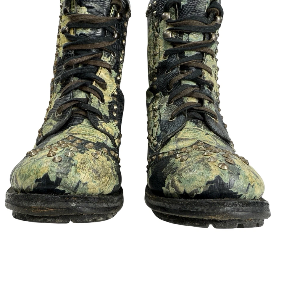 Botas de Combate Fresno Floral Tachonado Mujer Talla EU 40 US 9 Cuero Negro Motociclista Tobillo Foto 4 de 4