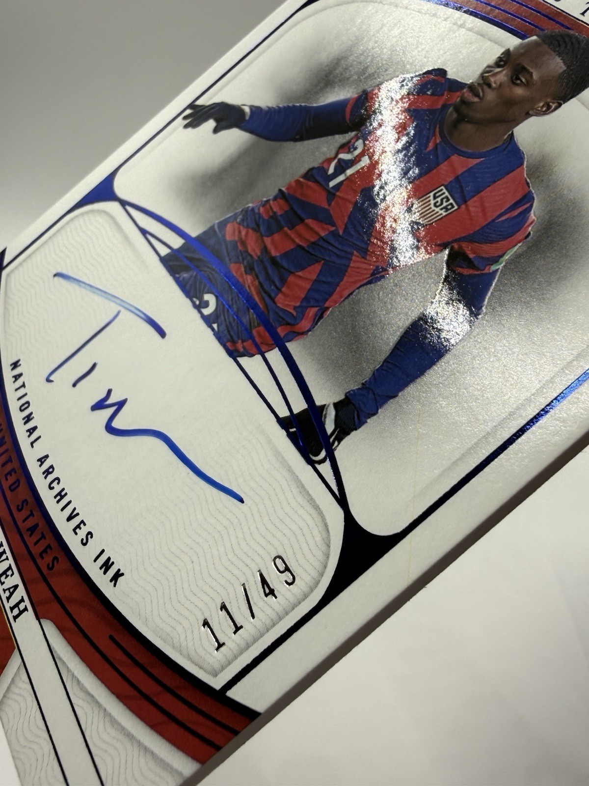 2022 Panini National Treasures - Tim Weah On Card Auto /49 USMNT World Cup view 4