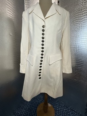 Elegant Cream Women's Long Coat or Coat Dress with Button Front Size 8