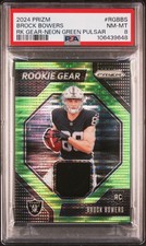 PSA 8 Brock Bowers RGBBS Rk Gear-Neon Green Pulsar Football 2024 Panini Prizm