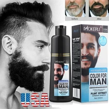 2 in 1 Men Beard Mustache Natural Hair Color Shampoo Permanent Black Dye 200ml
