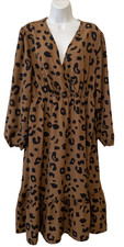 Shein Curve Size 1XLBrown multi Animal print long sleeve Crossover front Dress**