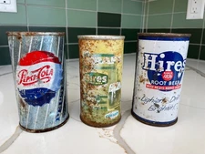 Antique Vintage Steel Cans - Lot of 3 - 1 Pepsi & 2 Hires Root Beer