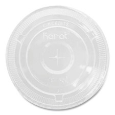Karat PET Lids, Flat with Straw Slot, Fits 12-24 oz Cups, Plastic, 1,000/CT