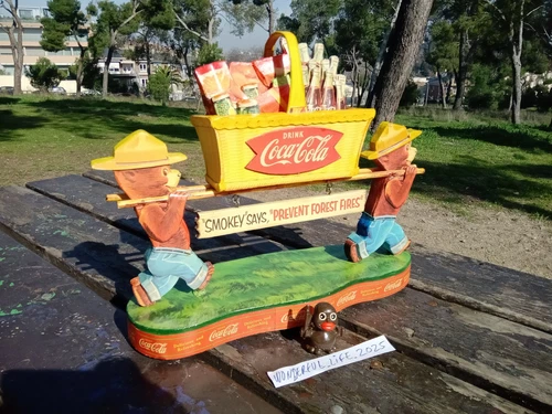 COCA COLA DISPLAY SMOKEY SAYS PREVENT FOREST FIRES DRINK BEARS WOOD NEW VTG OLD