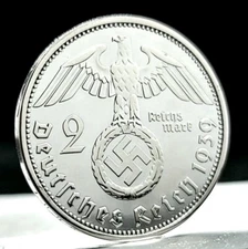 Nazi Germany *Beautiful* Genuine WW2 Third Reich 2 Reichsmark 62.5% Silver Coin