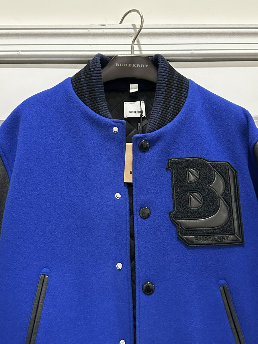 Burberry Leather Sleeve Wool-Blend Varsity Jacket Men's Size Burberry Leather Sleeve Wool-Blend Varsity Jacket Men's Size