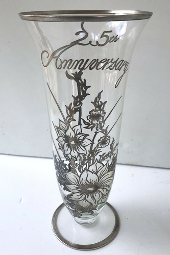 Vase 25 Jahre Jubiläum Sterlingsilber Überfang Vintage 9 3/4 cm hoch