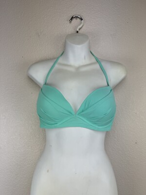 Victorias Secret Bikini Top Womens 34C Turquoise Green Swim Push Up Bra 