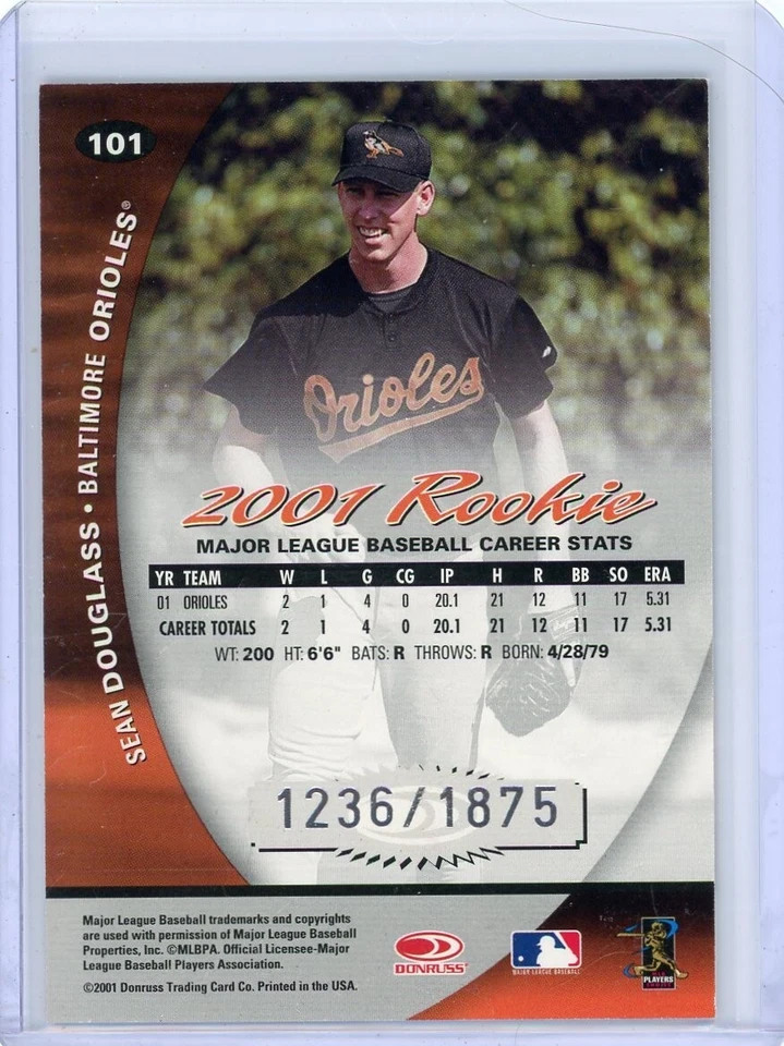 Sean Douglass 2001 Donruss Class of 2001 Rookie 1236/1875 Orioles - Image 2 of 2